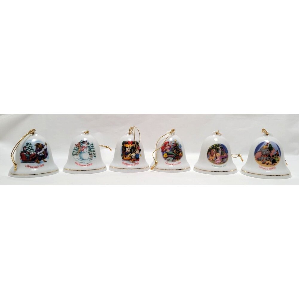 Lot of 6 Disney Characters 2" Ceramic Christmas Bell Ornaments 2001-2006